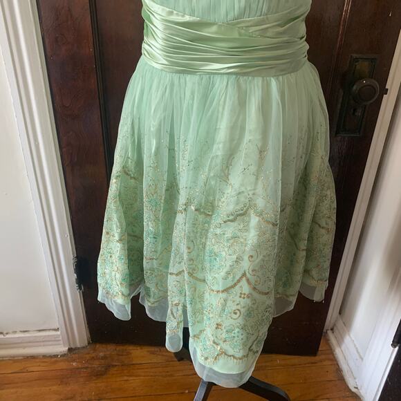 Morgan& Co Light Green Fairy FairyCore Strapless Gown Prom Dress Sz 11/12 Tulle - Picture 10 of 16